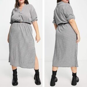 ASOS Short-Sleeve Shirt Midi Dress in Gingham Plaid